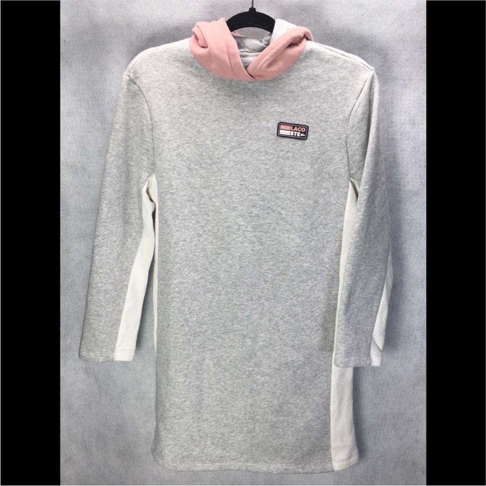 Lacoste Girls' Light Grey Dress with Pink Hood